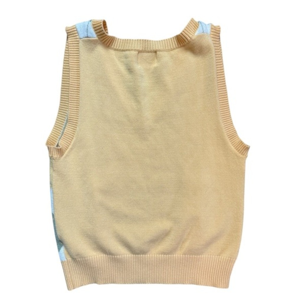 Luna Ivy Pastel Argyle Sweater Vest - Yellow & Sage Green - Size Small Preppy - Picture 3 of 7